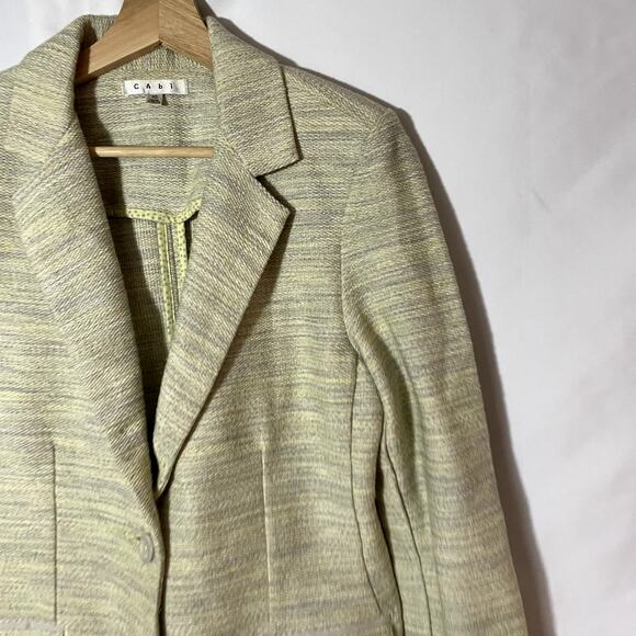 cAbi yellow gray heathered padded shoulders women's size 10 knit blazer formal - Picture 2 of 7